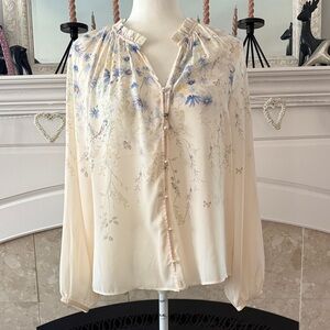cupcakes & cashmere Cream and Blue Floral Blouse